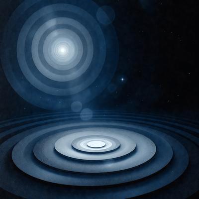 The primary subject of the image is a blue, swirling, and circular pattern. The setting is a dark, starry background, which adds to the overall mood of the image. The visual style is a combination of digital art and illustration, creating a unique and captivating scene. The colors and mood of the image are predominantly blue, with a sense of depth and movement, evoking a sense of wonder and exploration.
